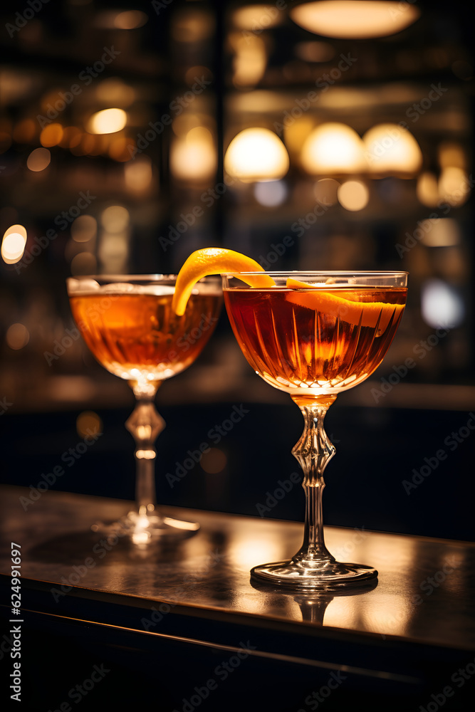 Metropolis Manhattan cocktail on a bar, alcoholic beverages, alcoholic drink, elegant drink