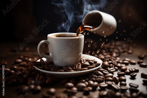 cup brown breakfast cafe aroma bean morning mug drink espresso. Generative AI.