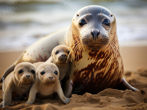 A Seal and Her Babies in Nature | Generative AI