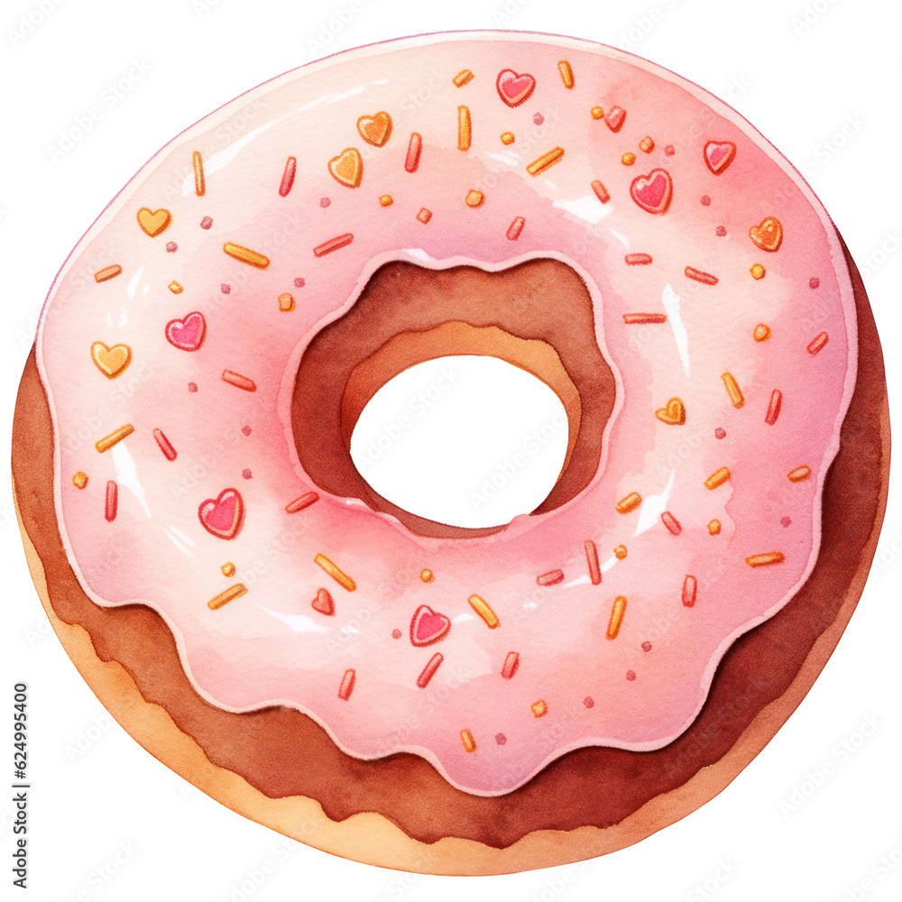 Delicious Red Donut Watercolor with Heart Sprinkles, Sweet Treat for Valentine's Day, Isolated on Transparent Background. Generative AI Delicious Red Donut Watercolor with Heart Sprinkles, Sweet Treat for Valentine's Day, Isolated on Transparent Background. Generative AI