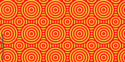 Seamless orange pattern with circles fabric curl backdrop. Seamless overloping pattern with waves pattern with waves and orange geomatices retro  vactor illustration background.	
