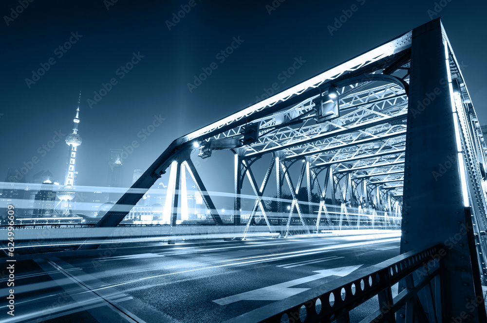 Night traffic lights through the Garden Bridge(Waibaidu bridge) of shanghai Night traffic lights through the Garden Bridge(Waibaidu bridge) of shanghai