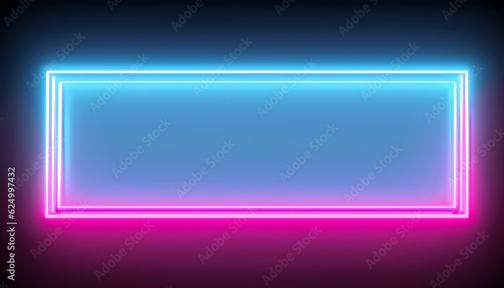 abstract background with copyspace, blue and pink neon rectangle on black background, wallpaper, AI Generated