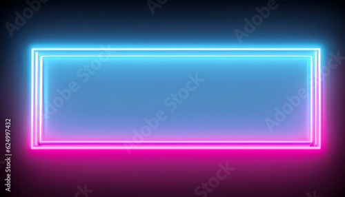abstract background with copyspace, blue and pink neon rectangle on black background, wallpaper, AI Generated