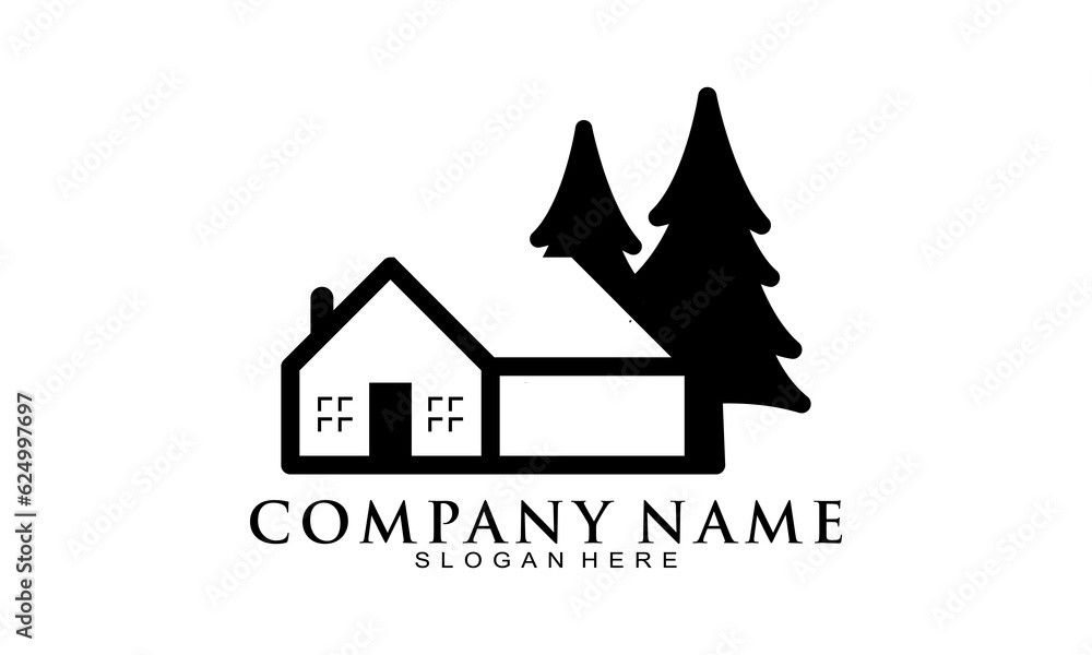 House in the spruce forest illustration vector logo