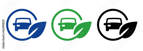 Bio diesel biofuel car dispenser symbol icon oil pump leaf logo car in circle blue green black color