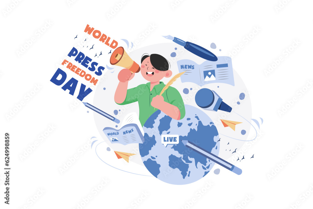 World Freedom Press Day Illustration concept on white background World Freedom Press Day Illustration concept on white background