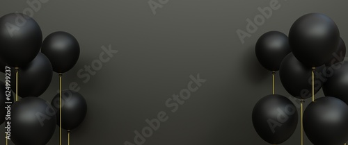 Black Friday Background Horizontal Banner copy sapce area with Shiny Balloons. 3D Rendering