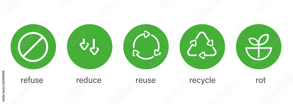 Green icon reduce reuse recycle refuse rot recycling product material symbol set line outline design Green icon reduce reuse recycle refuse rot recycling product material symbol set line outline design
