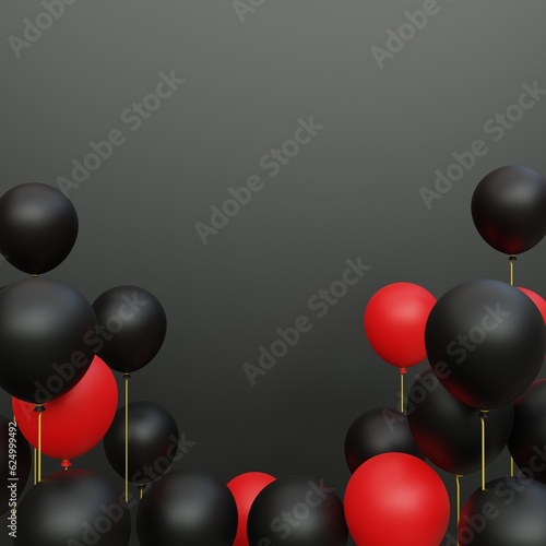 Square Black Friday Background copy sapce area with Shiny Balloons. 3D Rendering