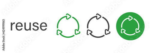Reuse circle arrow icon repeat process symbol of garbage waste management green thin line