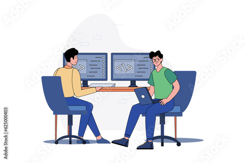 Team writes code programming for app or website