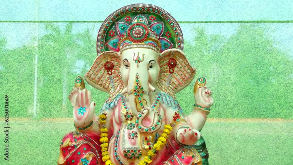 Lovely Statue Of God Lord Ganesha. Colorful Statue. Elephant Face God