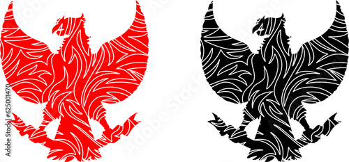  garuda logo (black & red) silhouette with wavy pattern on transparent background