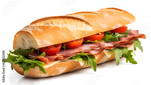 Ciabatta sandwich isolated on transparent or white background, png
