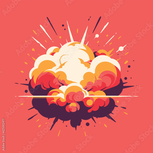 Cartoon dynamite or bomb explosion. Boom clouds and smoke elements. Dangerous explosive detonation.