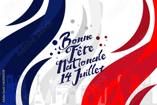 Translate:July 14, Happy National day. Happy Happy National day of France vector illustration. Suitable for greeting card, poster and banner photo