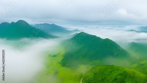 landscape with fog mountains