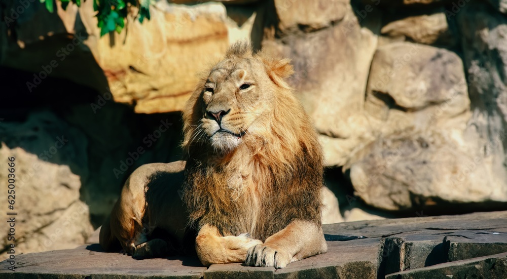 Obraz premium Wild lion strolling through nature during the day