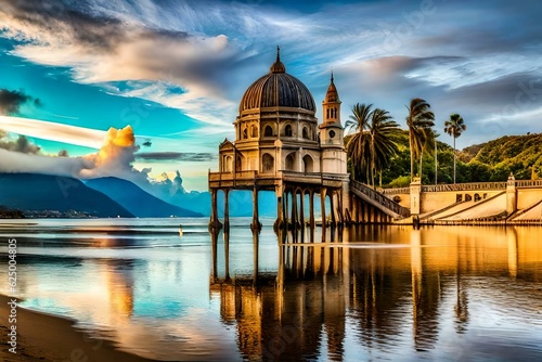 dome shaped resort on the bank of river , historical architectural design