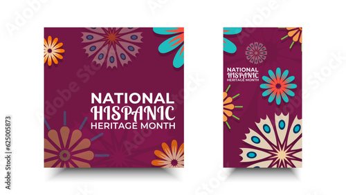 Hispanic heritage month. Abstract floral ornament social media design, retro style with text