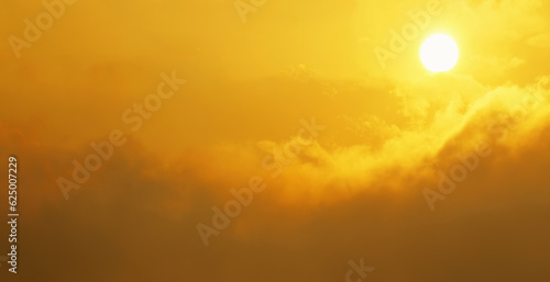Dramatic panoramic background with a brilliant white sun positioned in the upper right corner