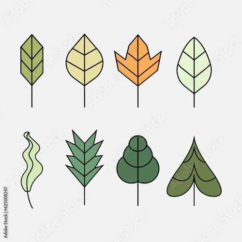 Leaf icon set, white background
