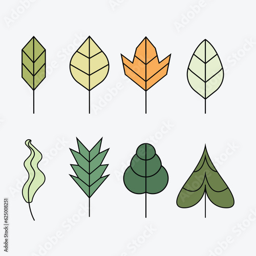 Leaf icon set, white background
