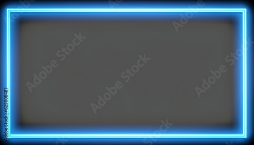 blue neon rectangle on black background, frame, wallpaper, AI Generated