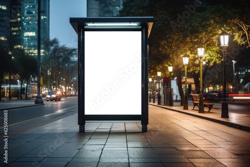 Mock up Blank advertising billboard on bus stop, Generative AI