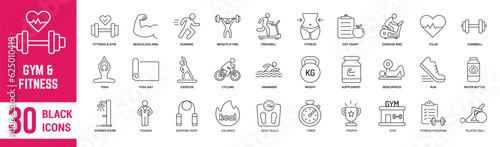 Fotografering Gym & Fitness thin line icons set