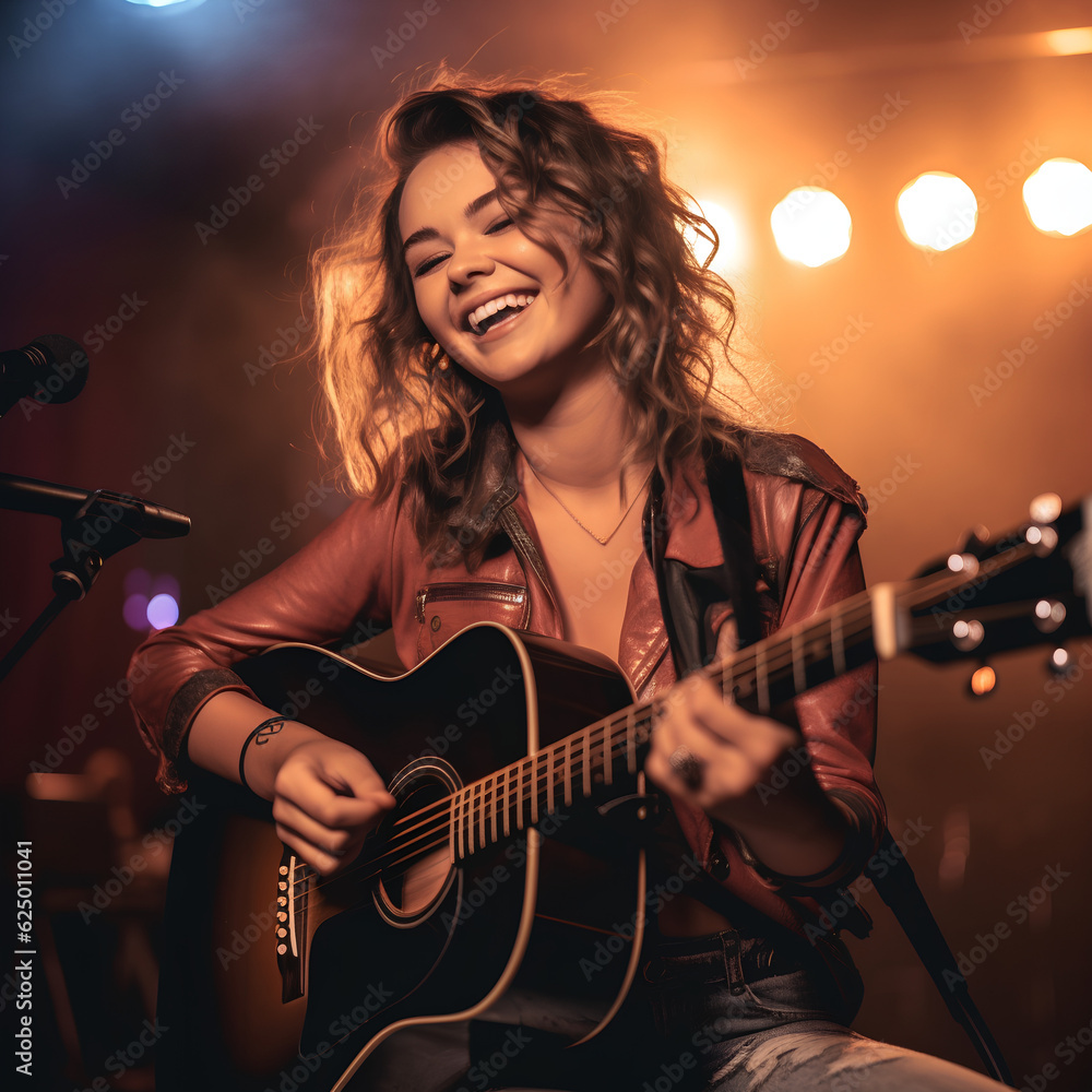 Obraz premium a female singer playing guitar