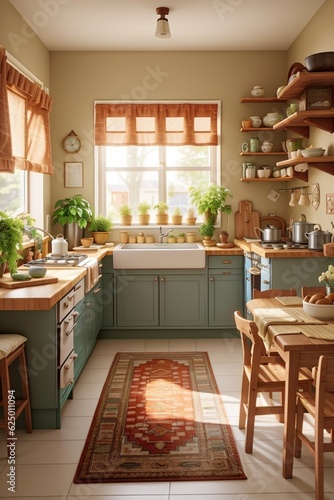 Modern decorated kitchen with windows