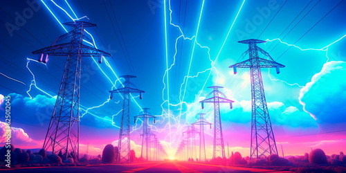 energy grid with interconnected power lines and renewable energy sources, symbolizing a sustainable and eco-friendly future. Generative AI