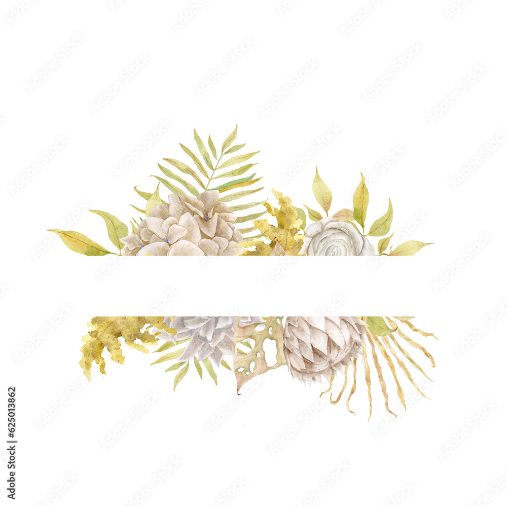 Fototapeta premium Floral boho frame. Watercolor flower for wedding invitaition, greeting card and over project.