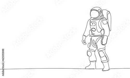 Astronaut one line continuous vector illustraiton. Concept space science banner. Line art, outline silhouette