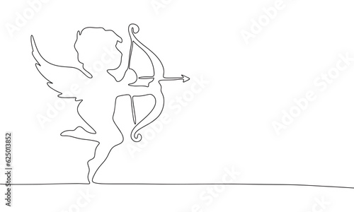 Cupid angel one line continuous vector illustraiton. Concept Valentine's Day banner. Line art, outline silhouette
