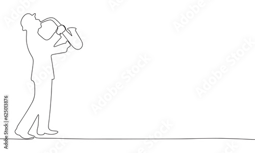 Male saxophonist one line continuous vector illustraiton. Concept music jazz banner. Line art, outline silhouette