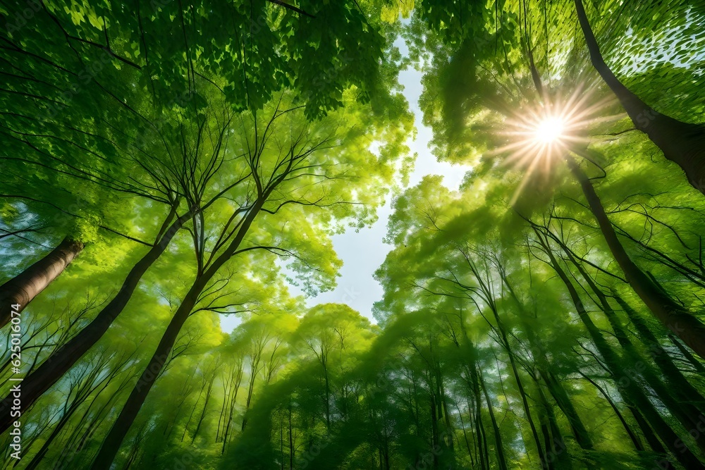 Obraz premium sun shining through the forest generated by AI technology