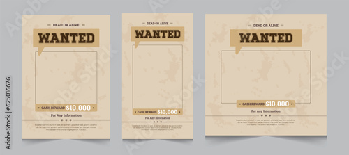 Set of wanted poster design for facebook, instagram feed and stories, vector illustration eps 10