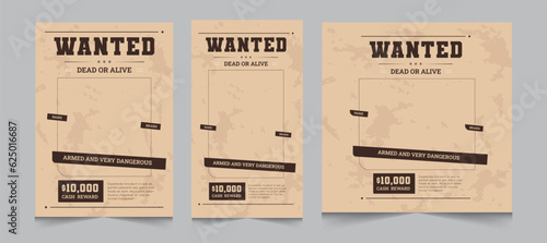 Set of wanted poster design for facebook, instagram feed and stories, vector illustration eps 10