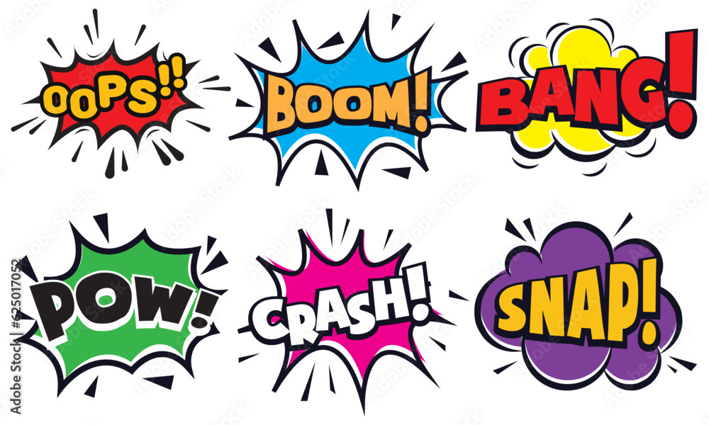 Comic book bubbles. Cartoon explosions funny comical speech clouds, comics words, thinking bubbles and graphic conversation text elements vector illustration set. Comic book emotional bubbles