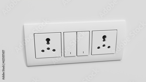 Modular switchboard electrical outlet, interchangeable on a white wall. 3d render