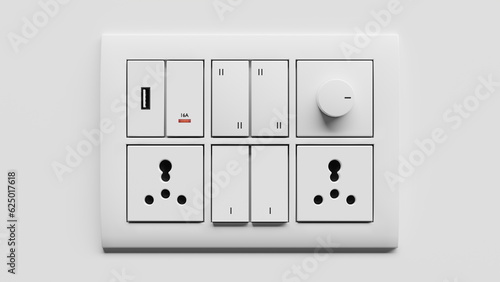 Φωτογραφία Modular switchboard electrical outlet, interchangeable on a white wall