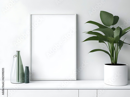 Blank Wooden Picture Frame Mockup On Wall In Modern Interior Fototapet