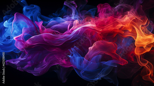 Colorful smoke flowing on dark background. Wave background and wallpaper concept concept