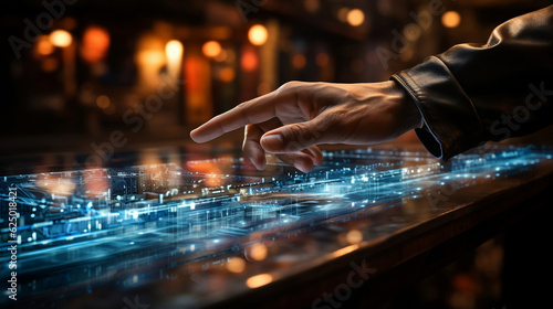 Hand touching on screen of big data with futuristic background