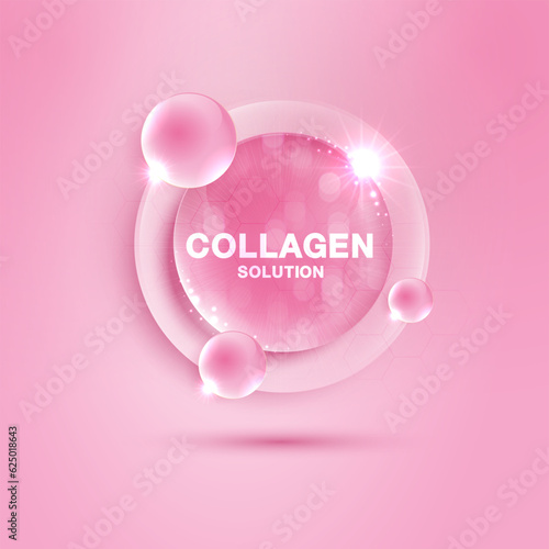 Drop water collagen pink and structure. vitamin solution complex with chemical formula from nature. beauty treatment nutrition skin care design. medical and scientific concepts for cosmetic. vector.