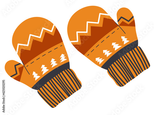 Winter mittens with geometric ornaments vector