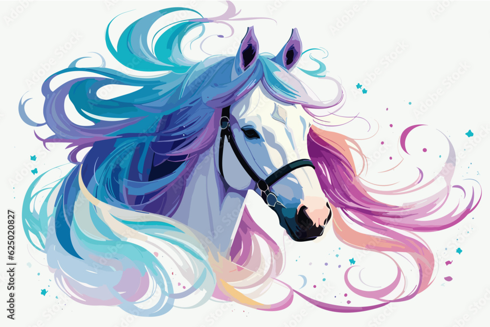 Fantasy world. Vector illustration of a white Horse in an abstract colorful swirl. Digital art. Illustration. Template. Clipart. Fantasy world. Vector illustration of a white Horse in an abstract colorful swirl. Digital art. Illustration. Template. Clipart.